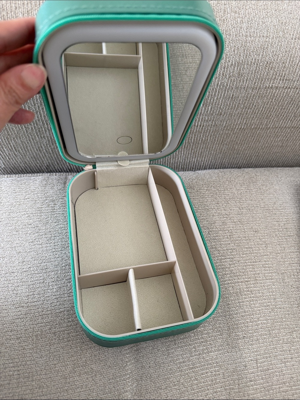 Teal make up or jewelry  Storage Box with Mirror - Compact Travel Organizer